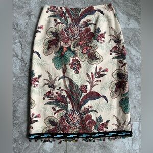 Vintage Mica Multicolor Floral Print Skirt with Beaded Fringe Size 6